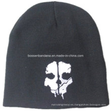 OEM Produce cráneo impreso hombres negros de deportes de snowboard de acrílico de punto personalizado lana Beanie